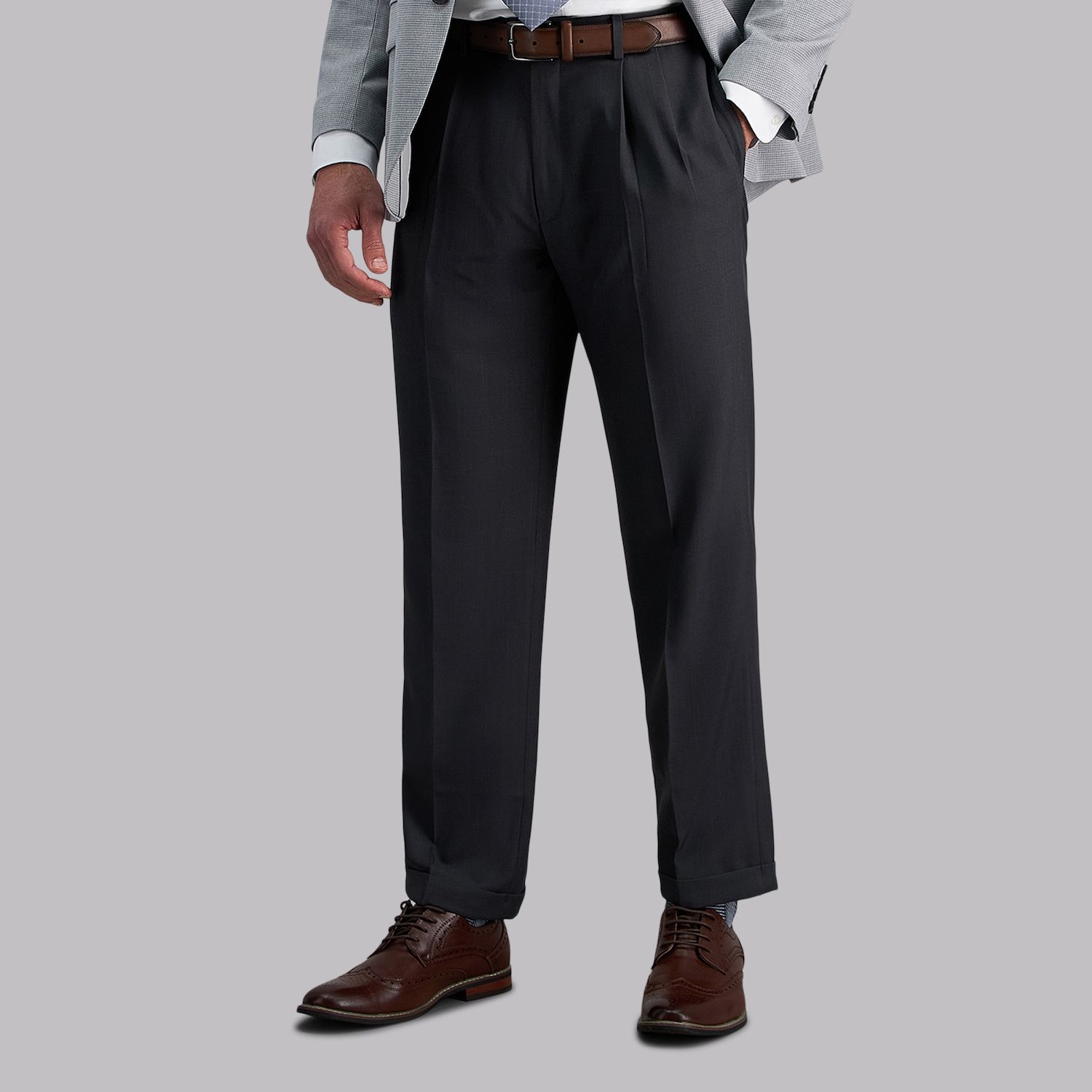 Haggar Men's ECLO Stretch Straight-Fit Dress Pant | Tic Weave, Plain Front, Zip Fly