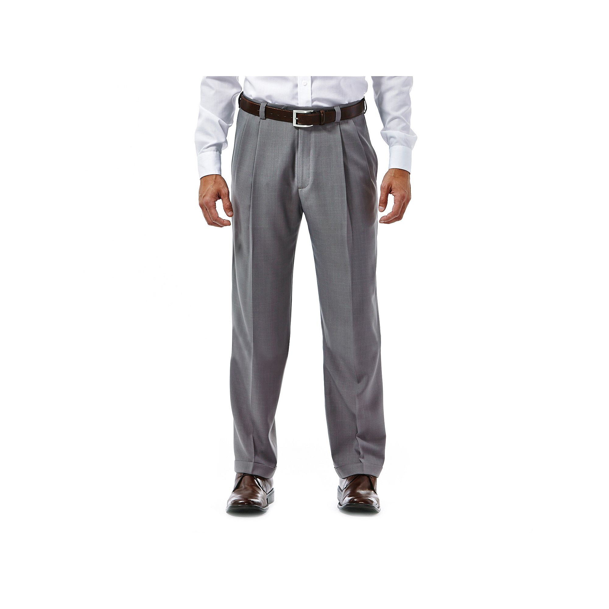 Mens Haggar® eCLo™ Stria Classic-Fit Hidden Expandable Waist Pleated Dr