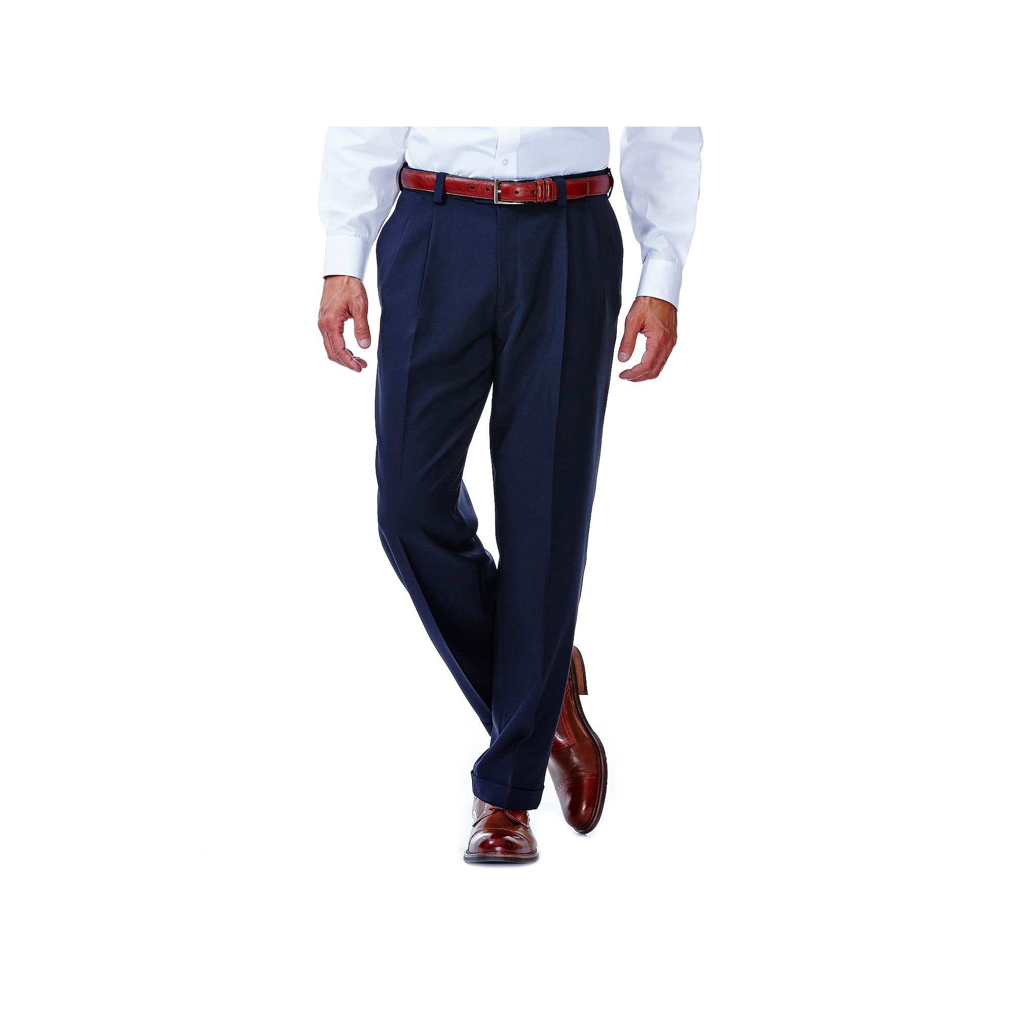 Mens Haggar® eCLo™ Stria Classic-Fit Hidden Expandable Waist Pleated Dr