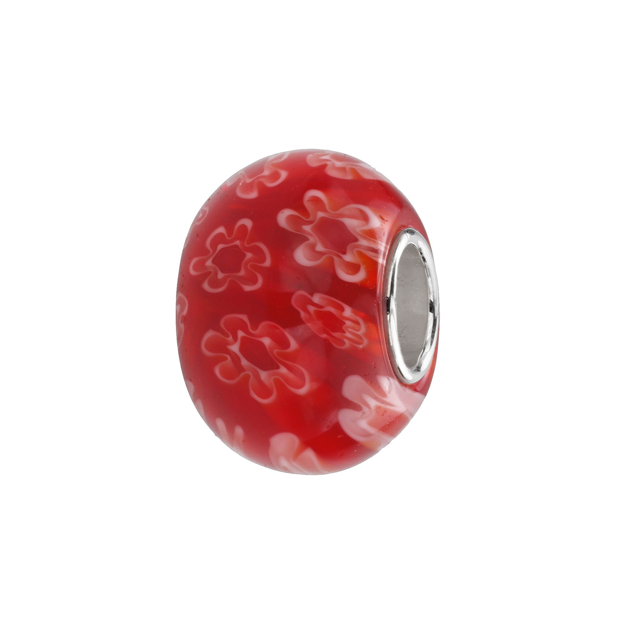 Individuality Beads Sterling Silver Floral Glass Bead, Womens, Red