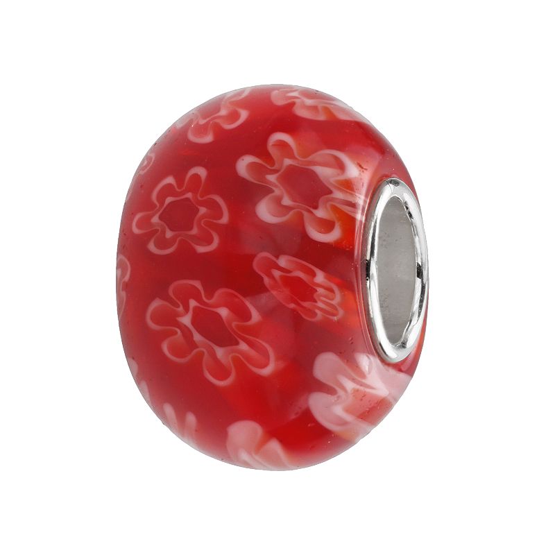 Individuality Beads Sterling Silver Floral Glass Bead, Womens, Red