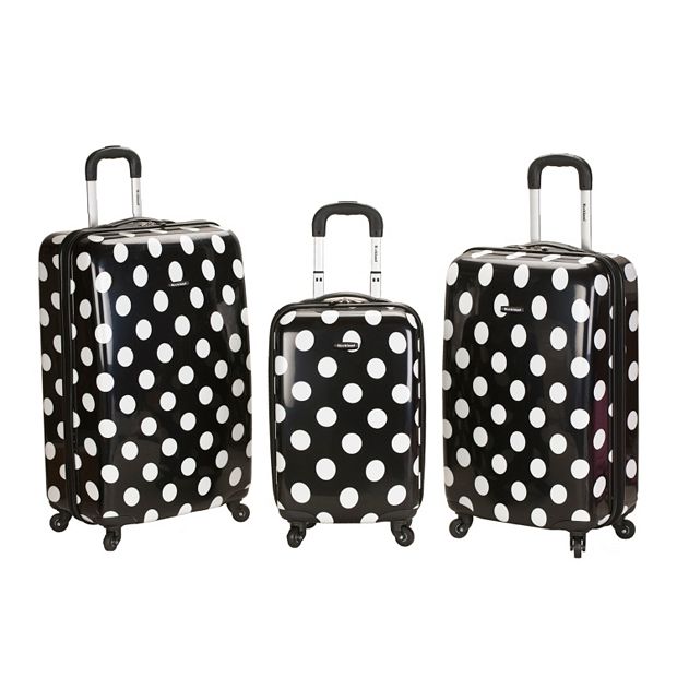 Black and white polka dot suitcase on sale