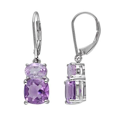 Stella Grace Sterling Silver Amethyst and Rose de France Drop Earrings