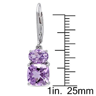 Stella Grace Sterling Silver Amethyst and Rose de France Drop Earrings