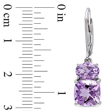 Stella Grace Sterling Silver Amethyst and Rose de France Drop Earrings