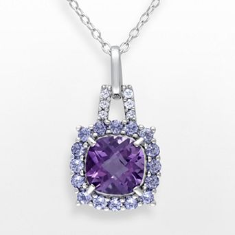 Stella Grace Sterling Silver Amethyst, Tanzanite and Diamond Accent Frame Pendant
