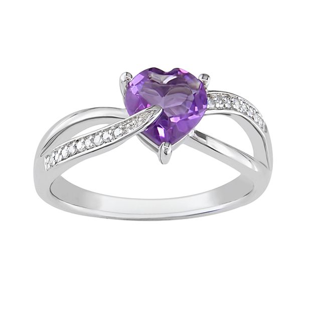 Stella Grace Sterling Silver Amethyst and Diamond Accent Crisscross Heart  Ring