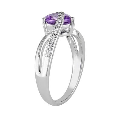 Stella Grace Sterling Silver Amethyst and Diamond Accent Crisscross Heart Ring