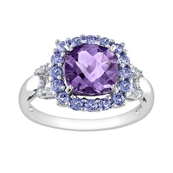 Stella Grace Sterling Silver Amethyst, Tanzanite and Diamond Accent Frame Ring