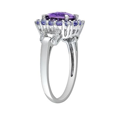 Stella Grace Sterling Silver Amethyst, Tanzanite and Diamond Accent Frame Ring