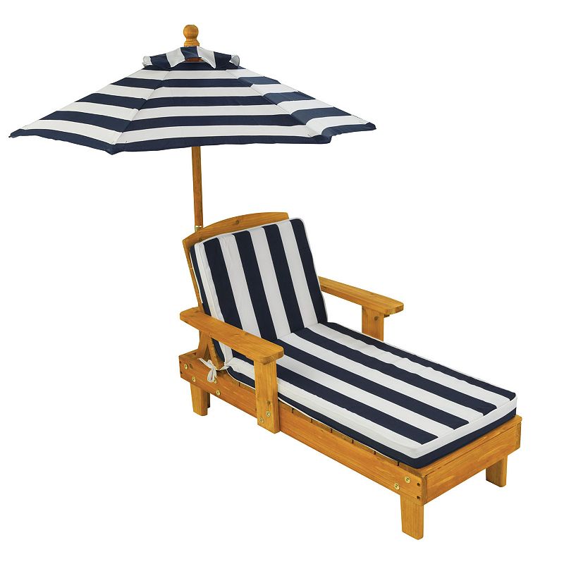 KidKraft Striped Outdoor Chaise and Umbrella Set, Blue
