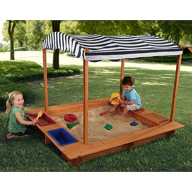 KidKraft Outdoor Sandbox and Striped Canopy Set