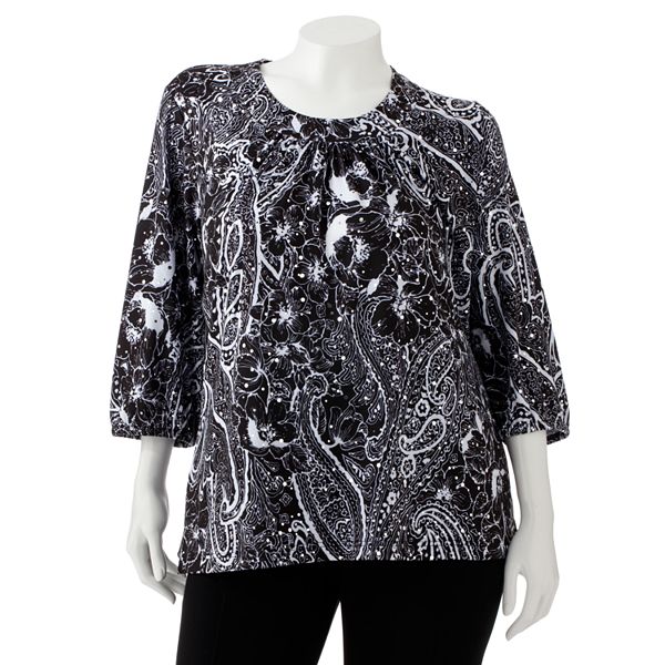 Plus Size Cathy Daniels Paisley Sequin Top