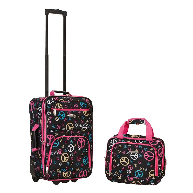 Rockland Print 2-Piece Luggage Set, Black, 2 Pc Set