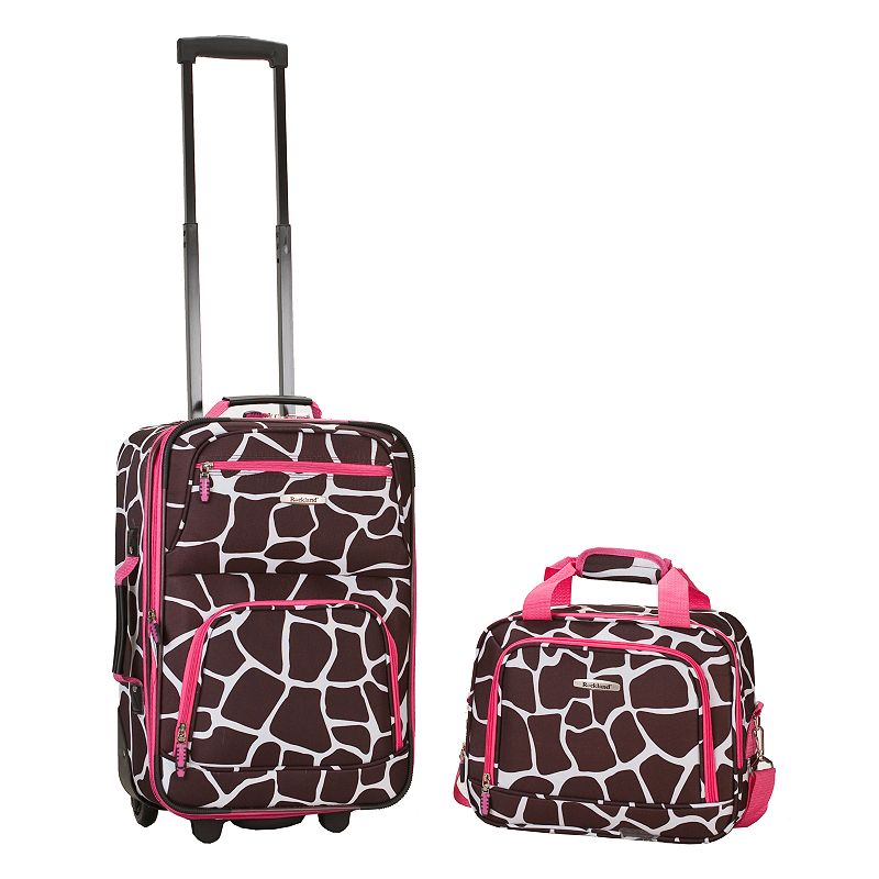 Rockland Print 2-Piece Luggage Set, Pink Giraffe