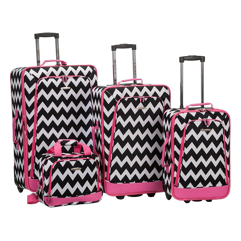 Rockland Print 4-Piece Luggage Set, Pink Chevron