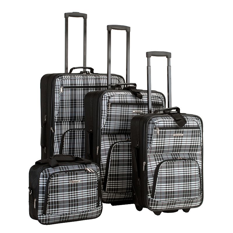 Rockland 4-Piece Print Luggage Set, Black, 4 PC SET