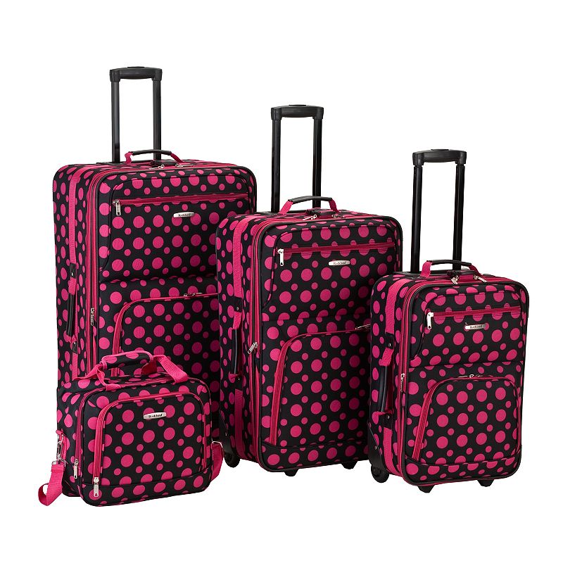 Rockland 4-Piece Print Luggage Set, Pink, 4 PC SET