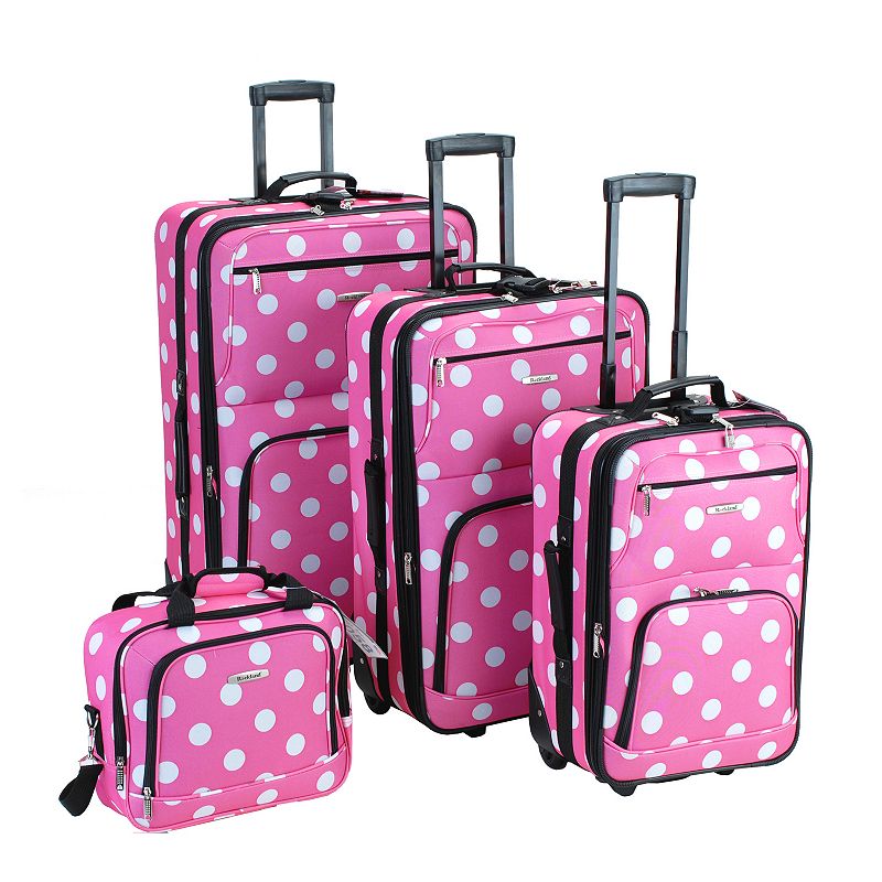 Rockland 4-Piece Print Luggage Set, Pink Dot