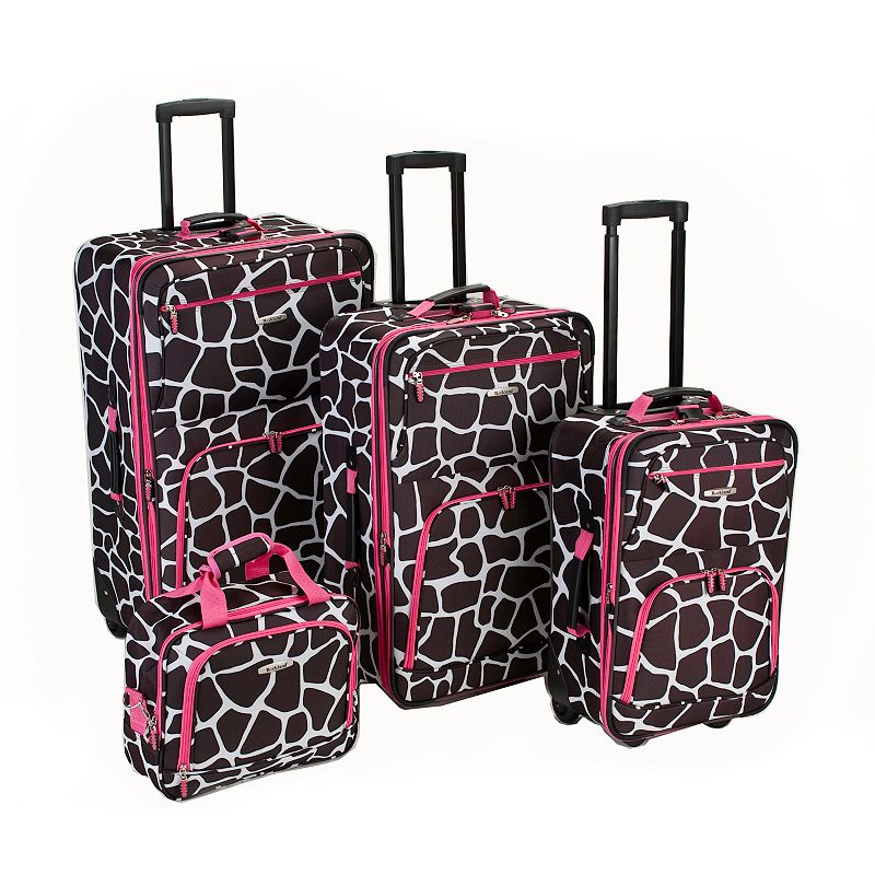 Rockland 4-Piece Print Luggage Set, Brown, 4 PC SET
