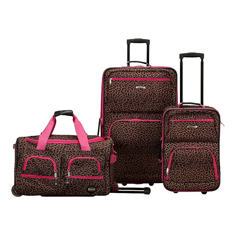 Rockland Luggage, 3-pc. Wheeled Luggage Set, Pink Leopard