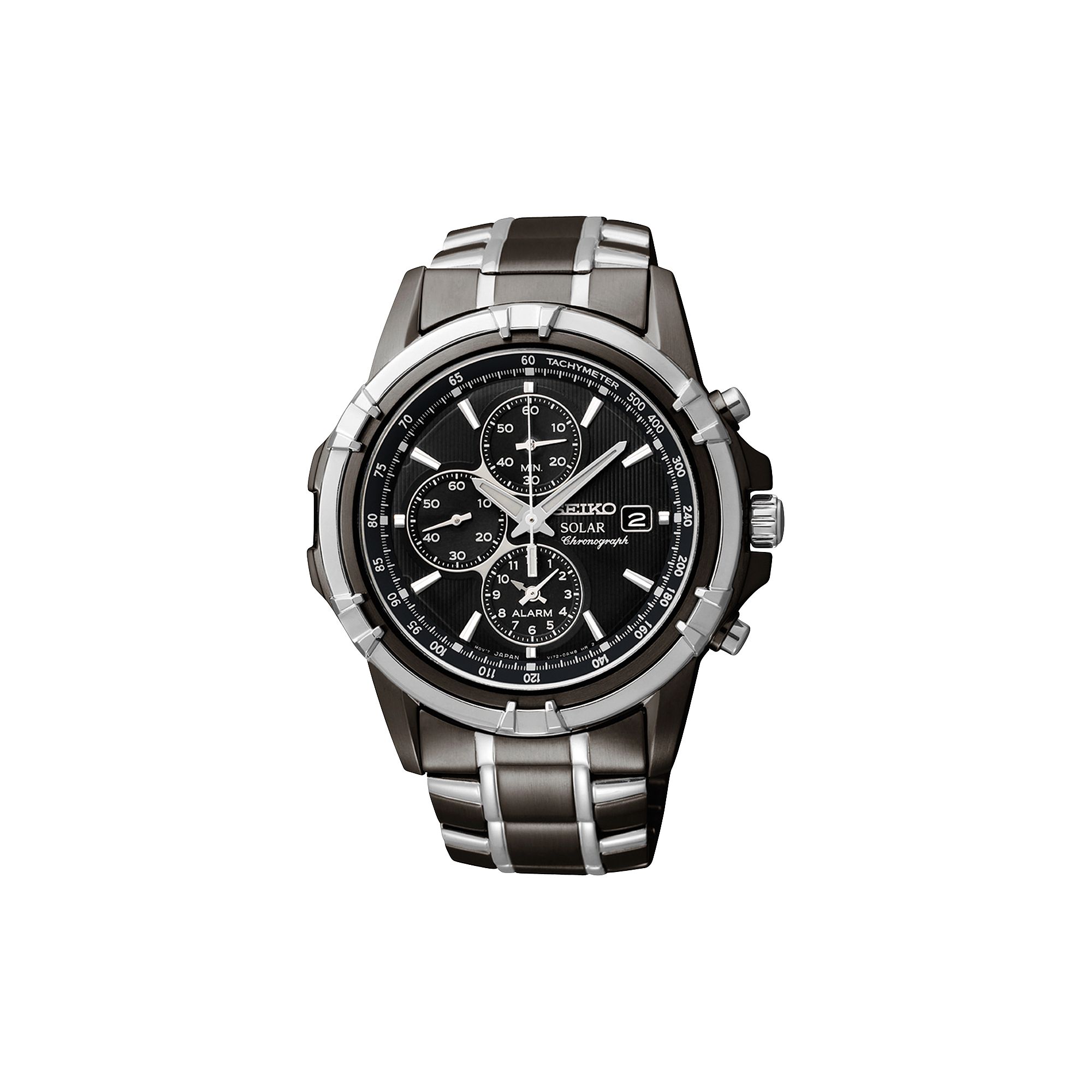 Seiko Mens Two Tone Stainless Steel Solar Chronograph Watch - SSC143, Size