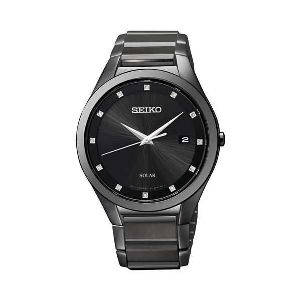 Seiko Men's Diamond Stainless Steel Solar Watch - SNE243