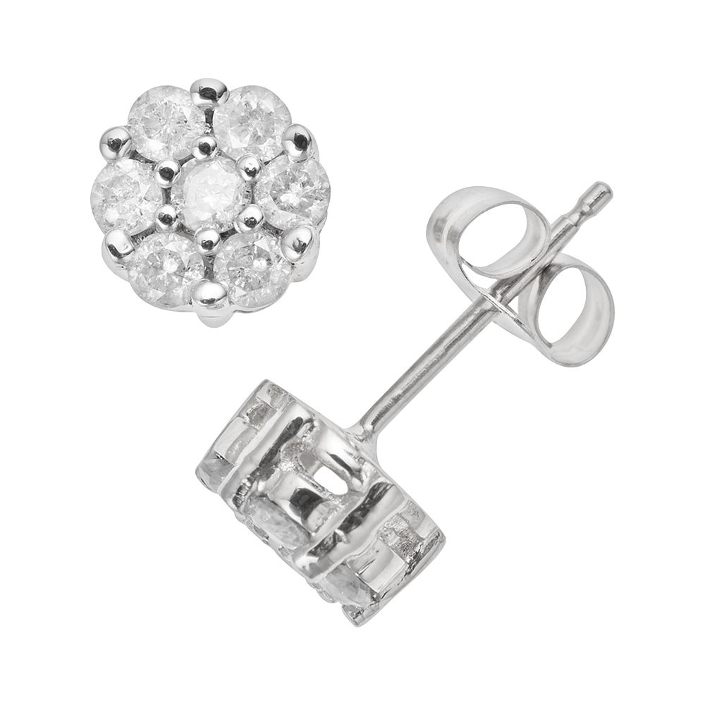 1/2 ct Diamond Cluster Stud Earrings in 10K White Gold