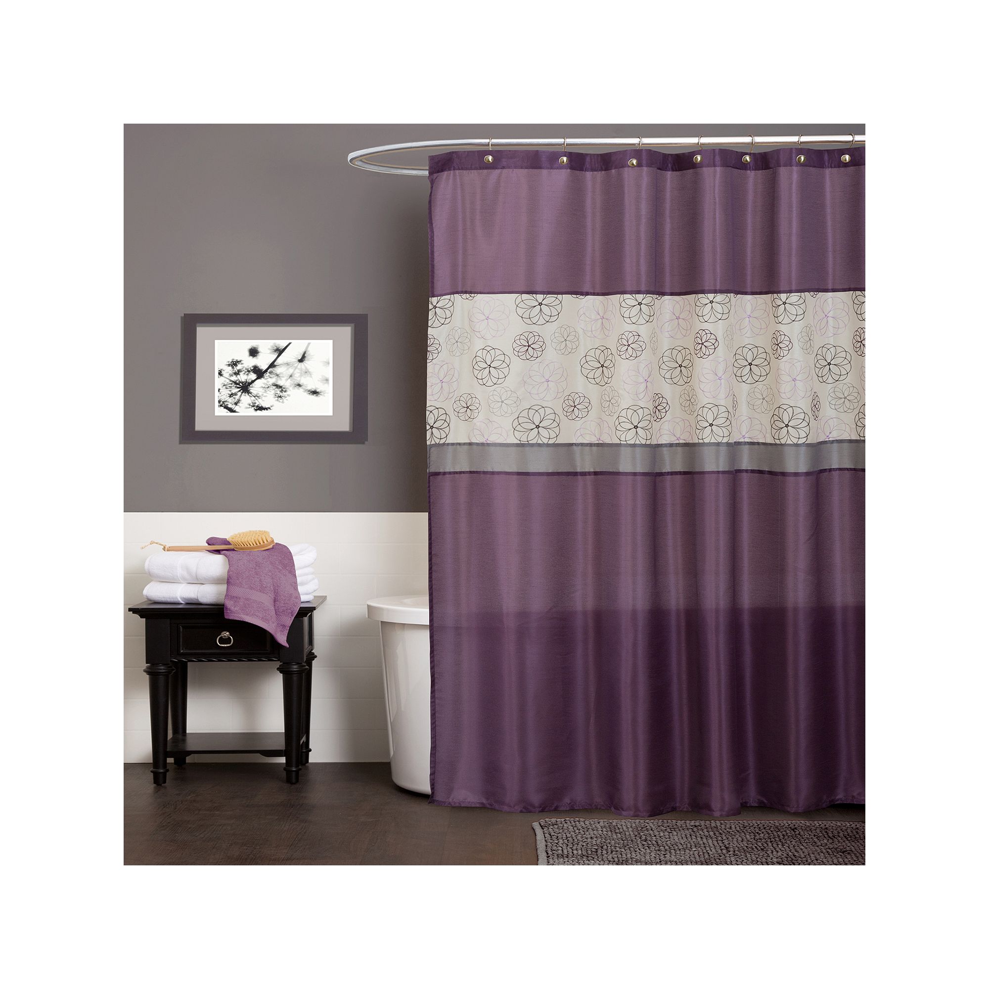 Lush Decor Covina Fabric Shower Curtain, Purple