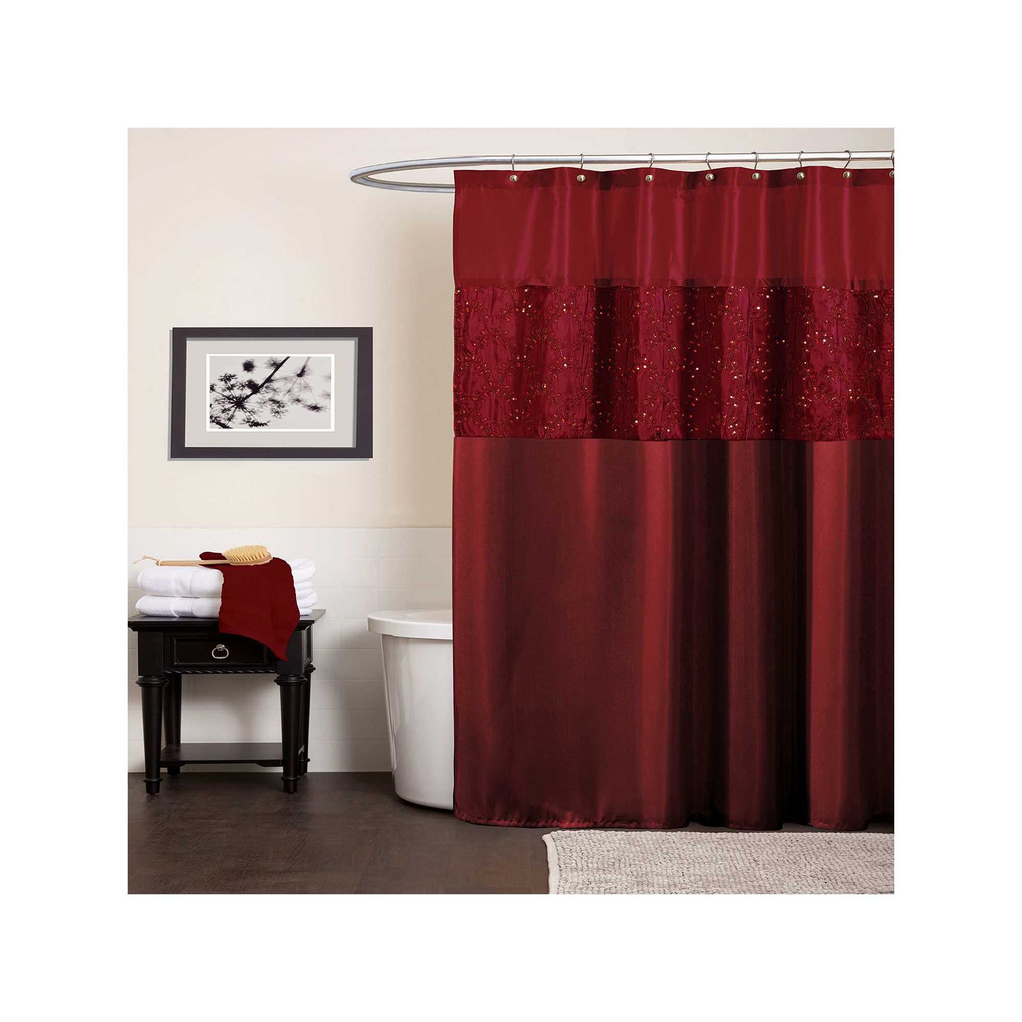 Lush Decor Maria Fabric Shower Curtain, Red