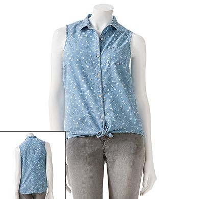 SO Tie-Front Sleeveless Top - Juniors