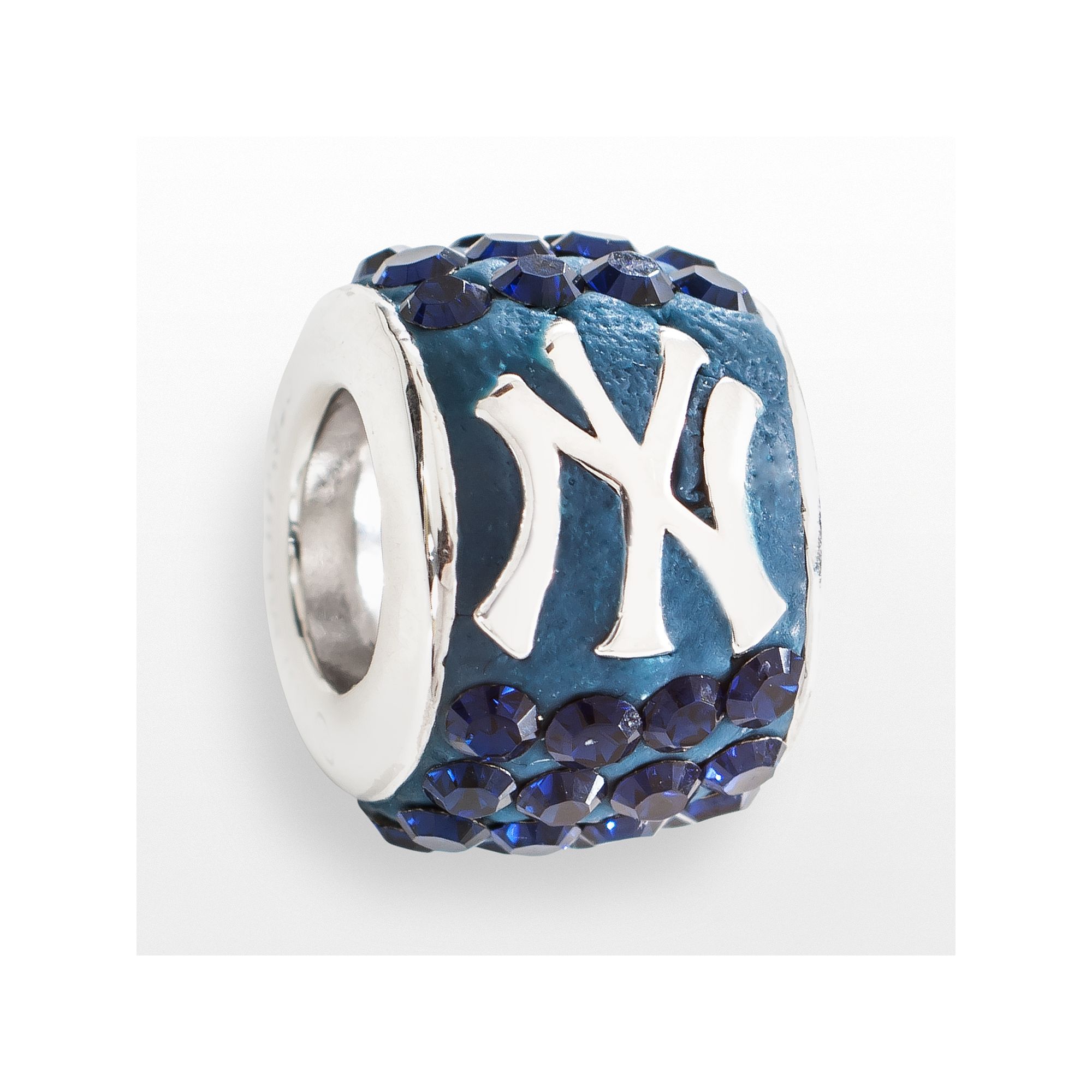 LogoArt New York Yankees Sterling Silver Crystal Logo Bead, Womens, Blue