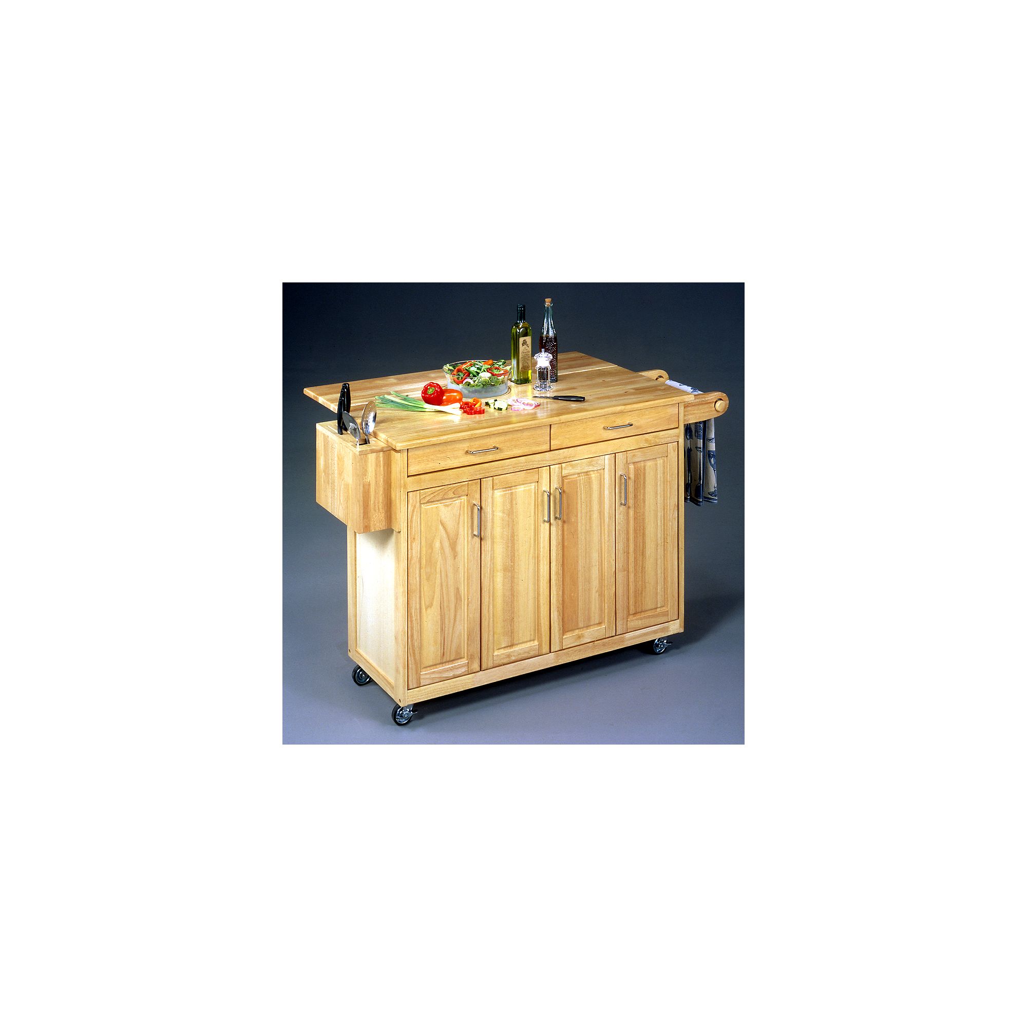 Wood-Top Kitchen Cart with Breakfast Bar, Multicolor