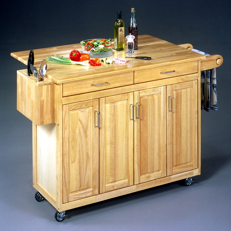 Wood-Top Kitchen Cart with Breakfast Bar, Multicolor, Furniture