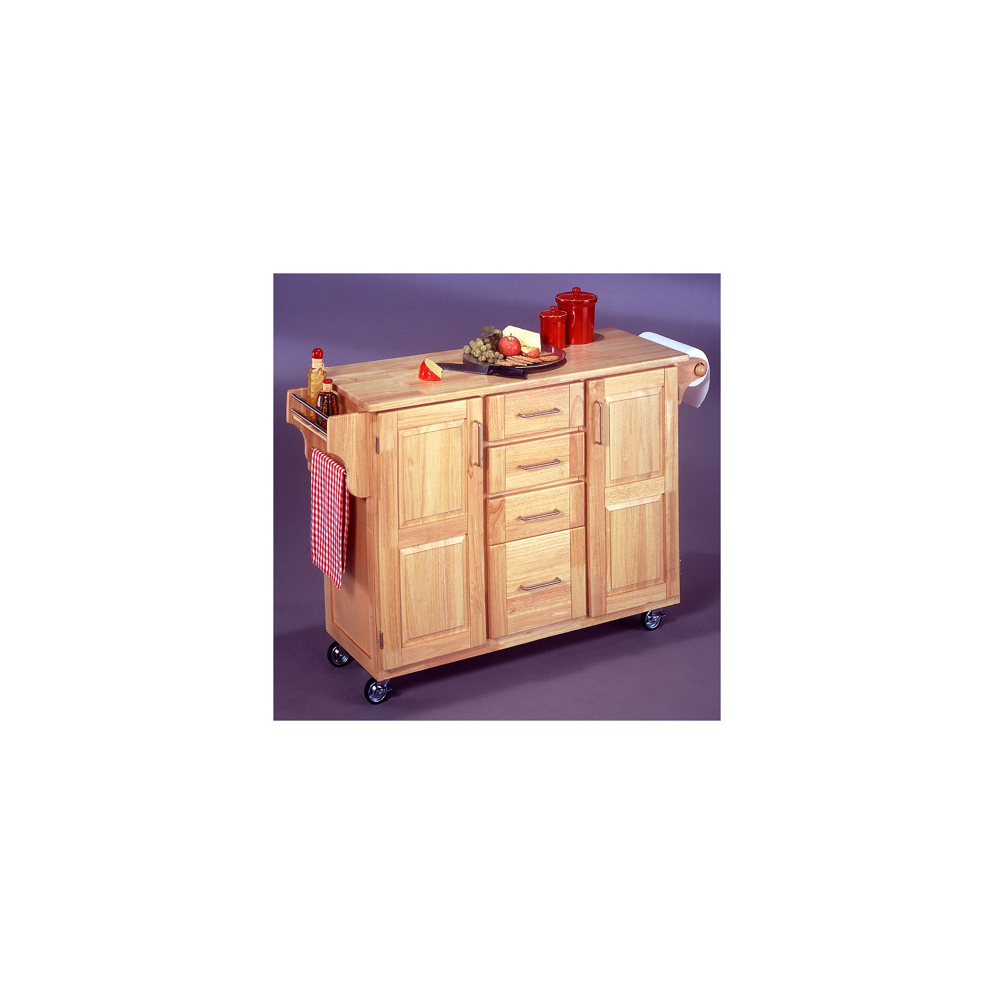 Natural Wood Kitchen Cart with Breakfast Bar