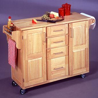 homestyles Natural Wood Kitchen Cart with Breakfast Bar
