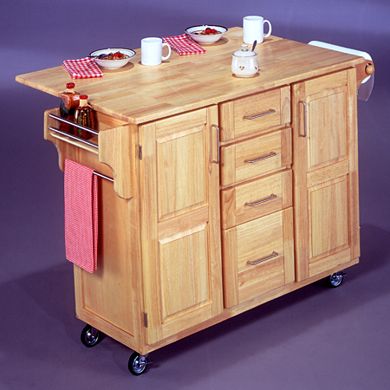 Natural Wood Kitchen Cart with Breakfast Bar