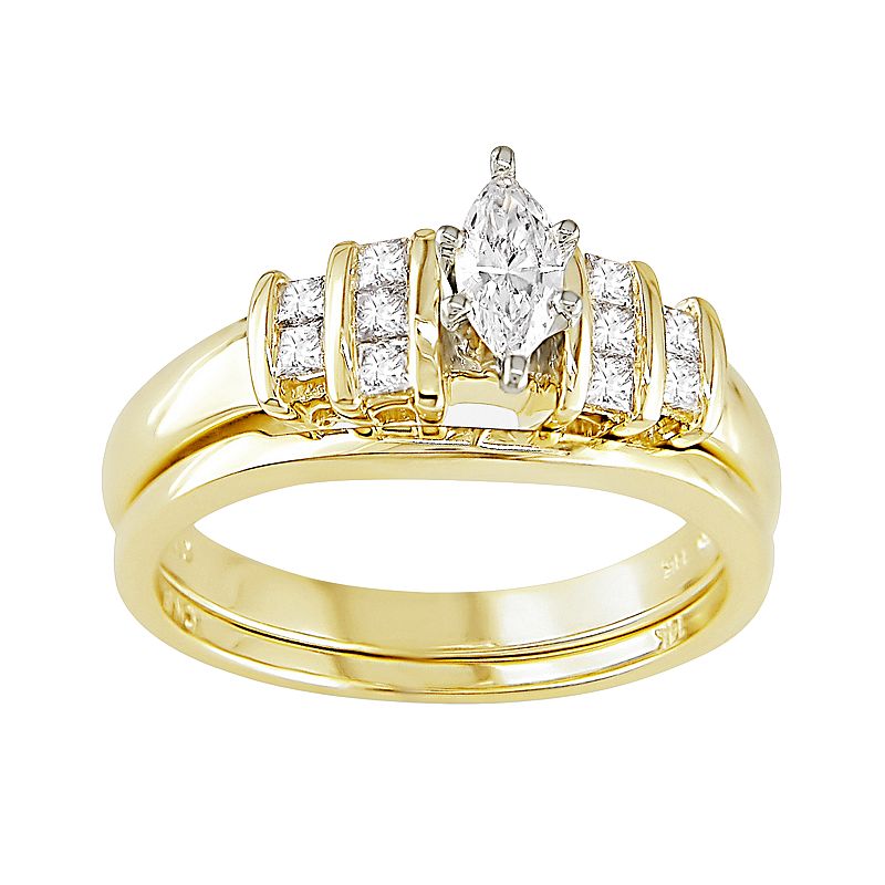 Marquise-Cut IGL Certified Diamond Engagement Ring Set in 14k Gold Two ...