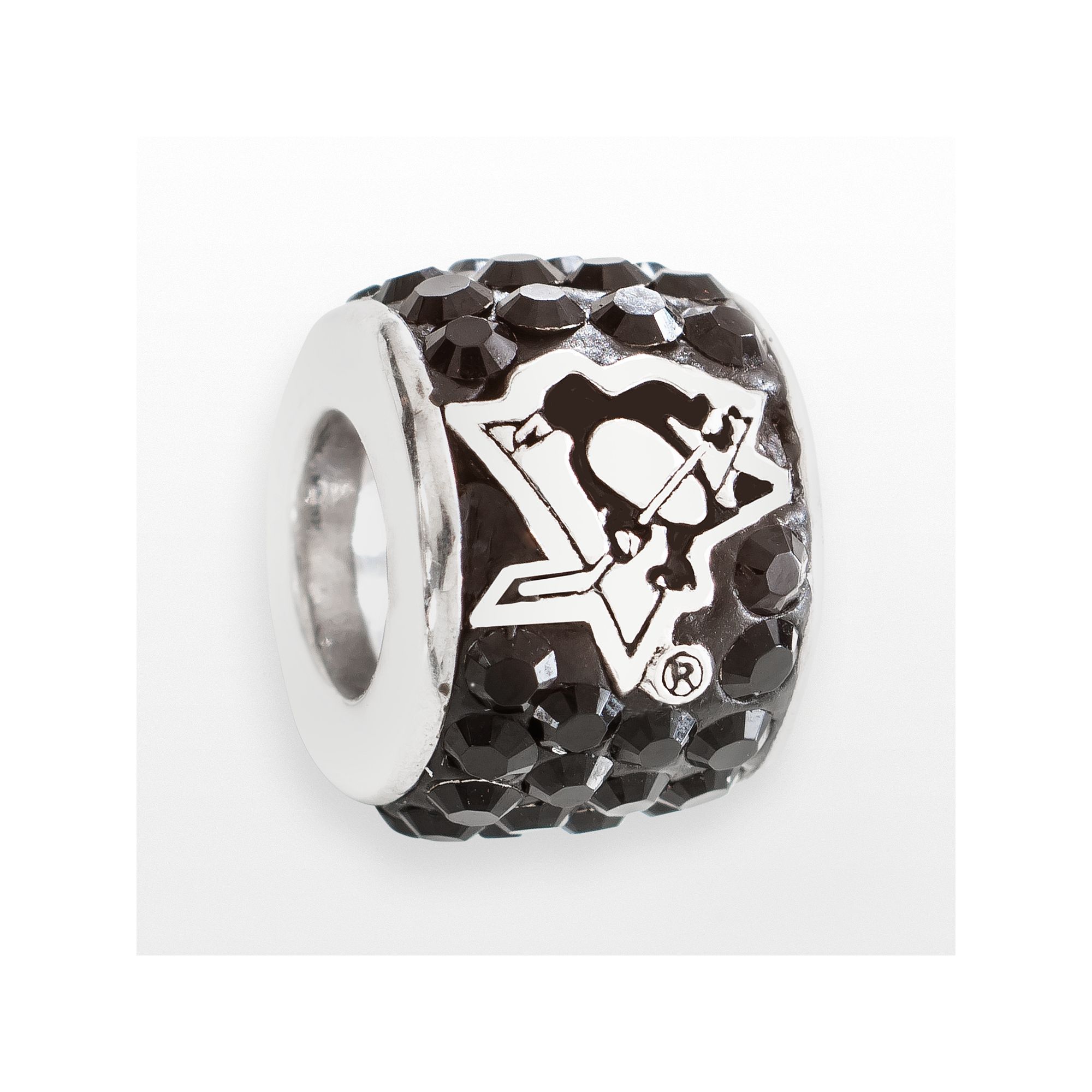 LogoArt Pittsburgh Penguins Sterling Silver Crystal Logo Bead, Womens, Bla