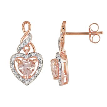 Stella Grace 10k Rose Gold 1/8 ct T.W. Diamond and Morganite Heart Drop Earrings