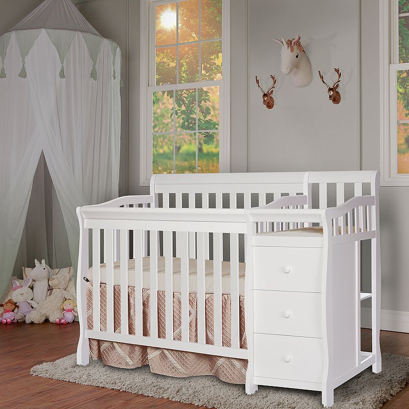 Dream On Me Jayden 4-in-1 Convertible Mini Crib and Changer White