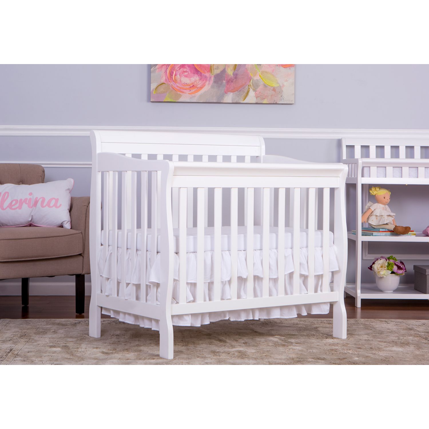 white mini crib