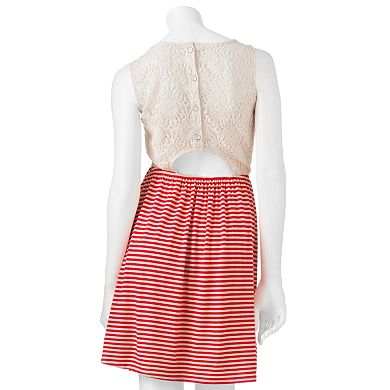 Juniors' Speechless Lace Striped Sleeveless Dress 
