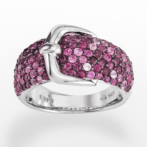 Sterling Silver Pink Coral & Pink Sapphire 2-Row Ring