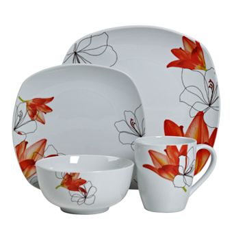 Tabletops Gallery Lily 16 pc Square Dinnerware Set