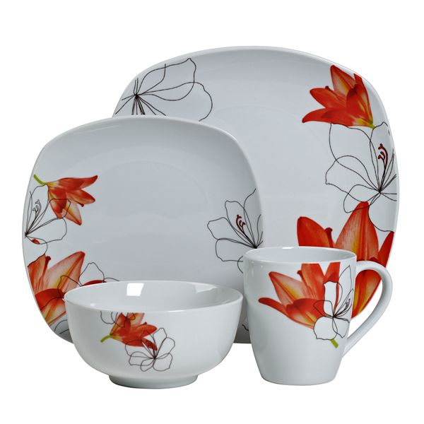 Tabletops Gallery Lily 16pc. Square Dinnerware Set