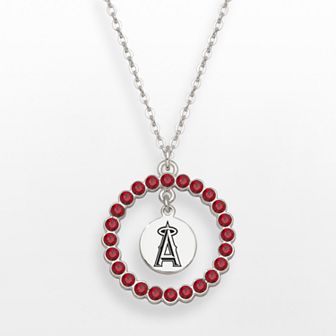 Los Angeles Angels of Anaheim Silver Tone Crystal Logo Charm Circle Pendant