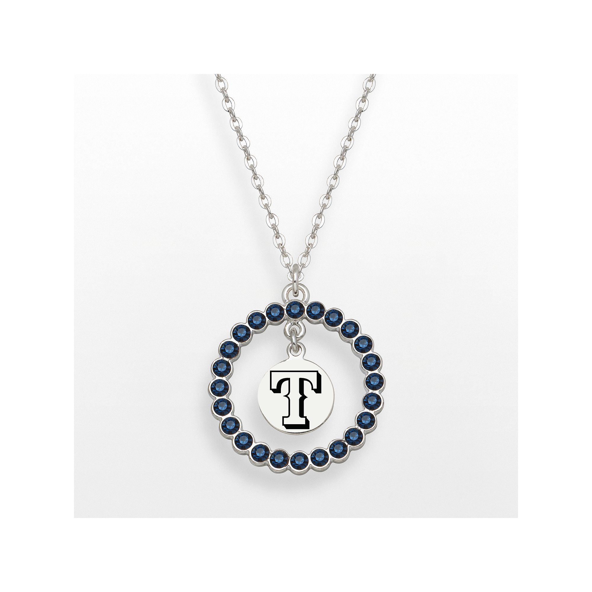 LogoArt Texas Rangers Silver Tone Crystal Logo Charm Circle Pendant, Women