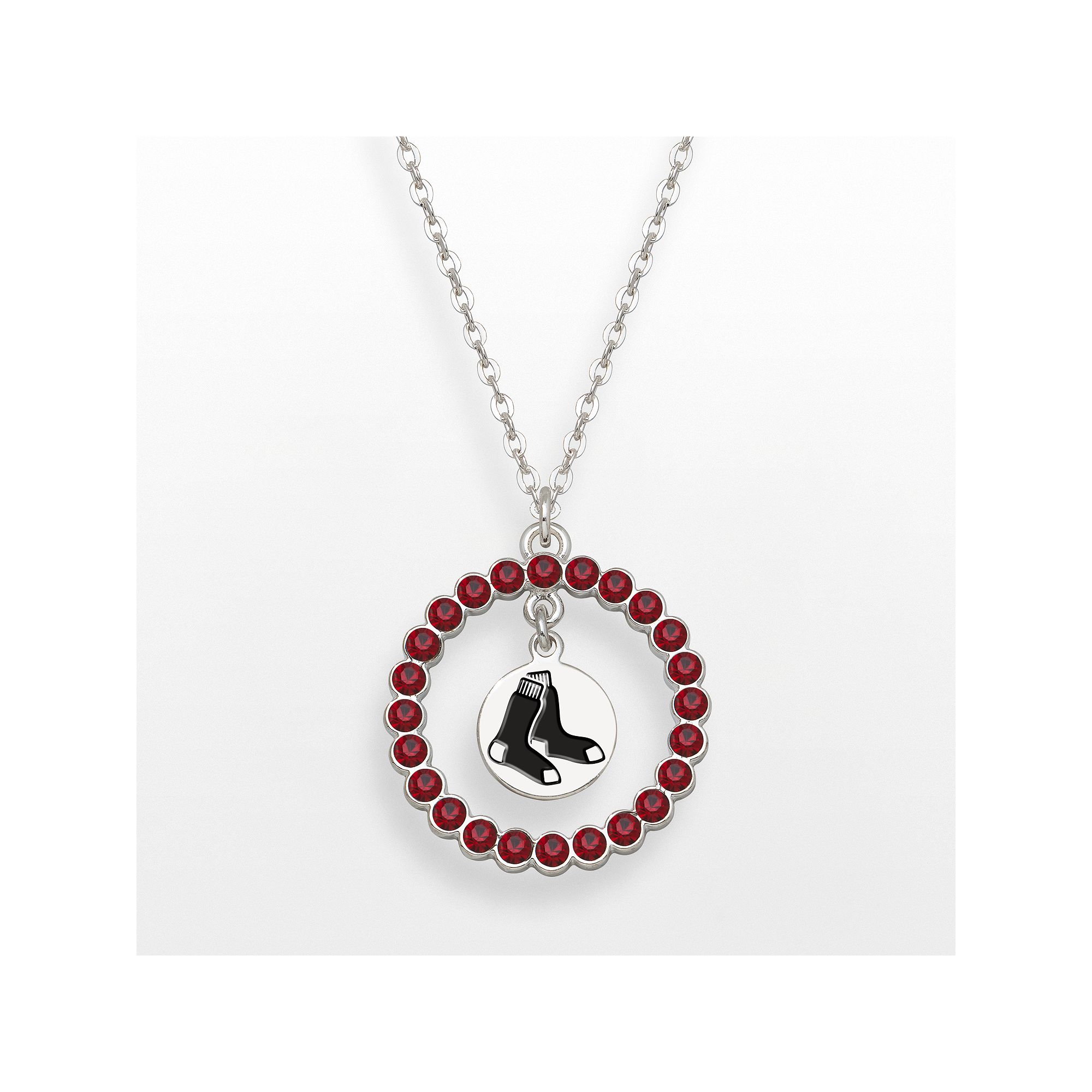 LogoArt Boston Red Sox Silver Tone Crystal Logo Charm Circle Pendant, Wome