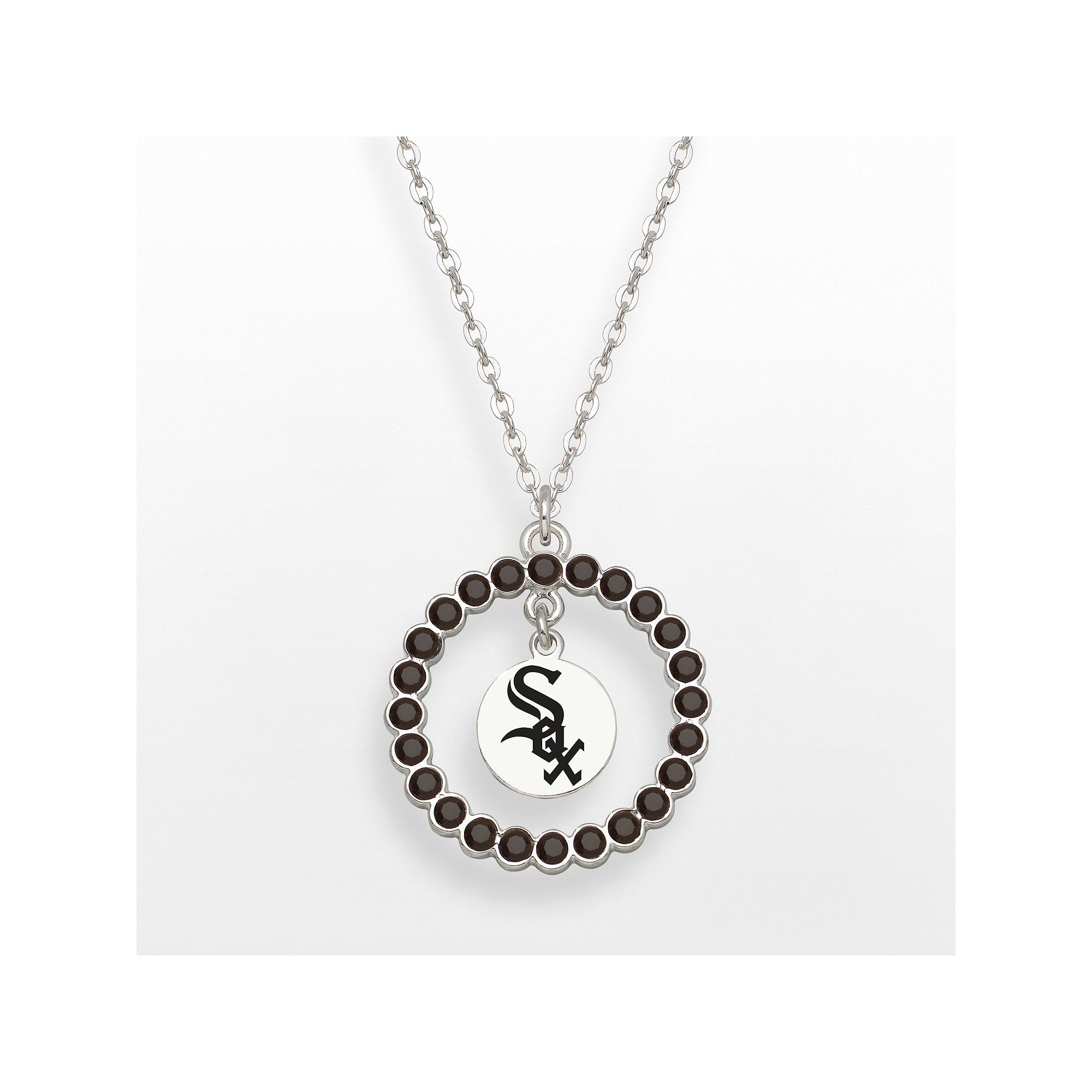 LogoArt Chicago White Sox Silver Tone Crystal Logo Charm Circle Pendant, W